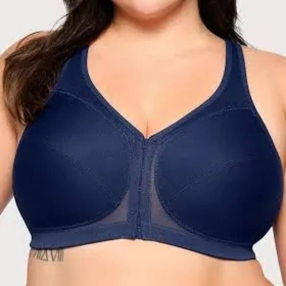 Glamorise Magiclift Front-Closure Posture Back Wirefree Bra, 58B, Navy, 1265